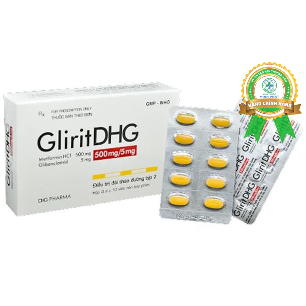 Thuốc GliritDHG 500mg/5mg điều trị tiểu đường type 2 (3 vỉ x 10 viên)